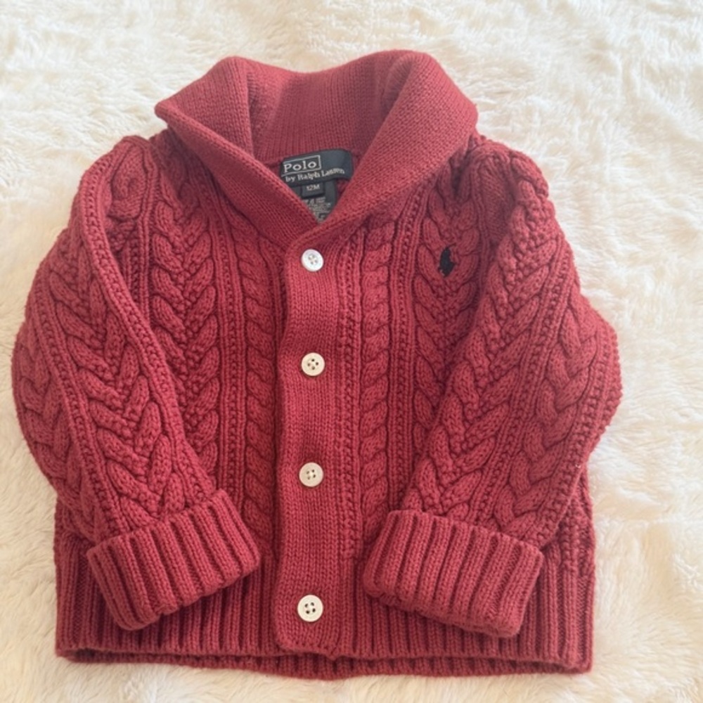 POLO Ralph Lauren Cable Knit Cardigan Sweater Sz 12 Mo Shawl Neck AAA